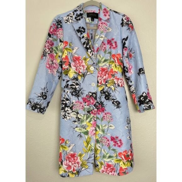 Carlisle Collection blue floral button front quilted coat jacket 2 - Picture 2 of 14